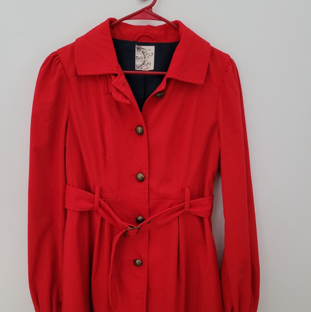 Tulle Anthropologie Red  & Navy Short Trench Jacket
